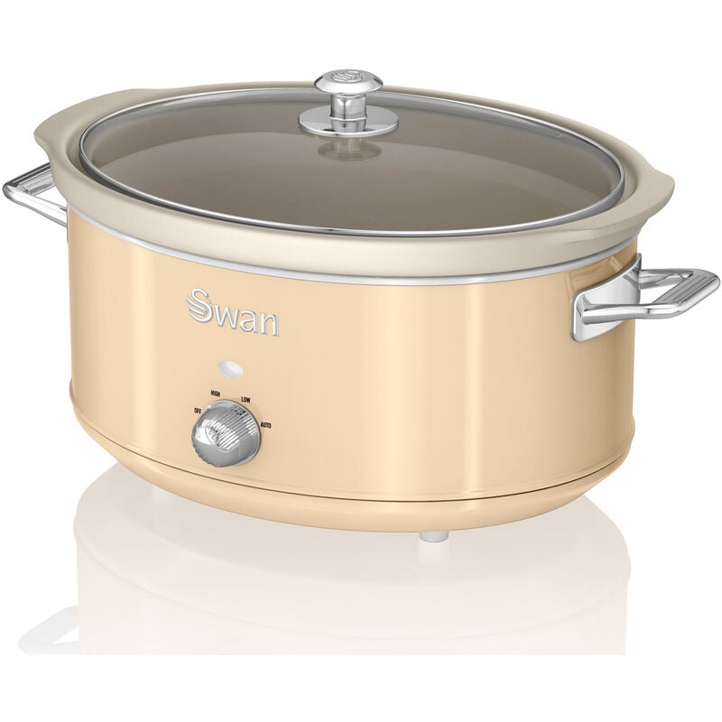 SF17031CNEU Retro Mijoteuse 6,5L Poêle Amovible en Céramique Antiadhésive, Vintage 320W Crème - Swan