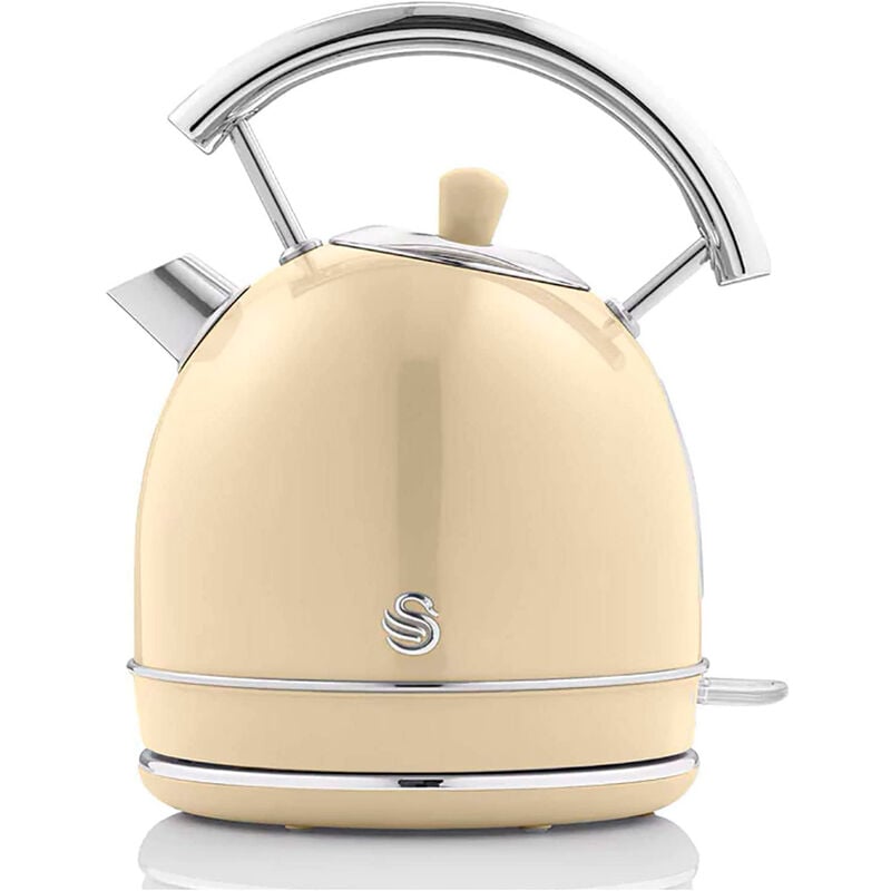 Swan - SK14630CNEU Retro Bouilloire, 1,8 l, Acier Inoxydable sans bpa, Résistance Cachée, sans Fil 3000W Crème