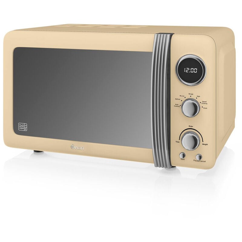 SM22030CNEU Retro Micro-ondes Numérique 20L, 5 Niveaux Puissance, Décongélation, Minuterie 800W Crème - Swan