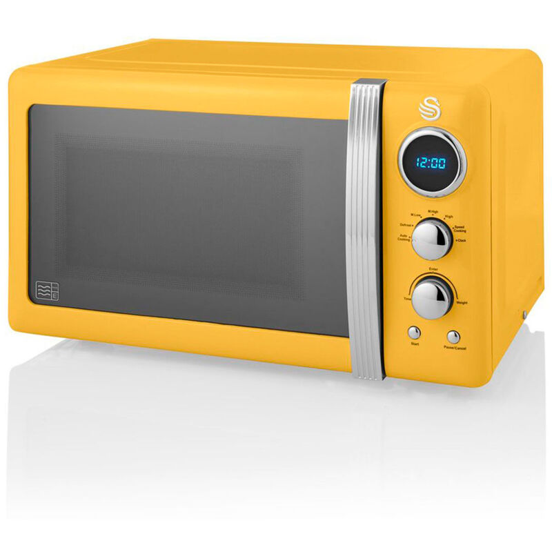 SM22030YELNEU Retro Micro-ondes Numérique 20L, 5 Niveaux Puissance, Décongélation, Minuterie 800W Jaune - Swan