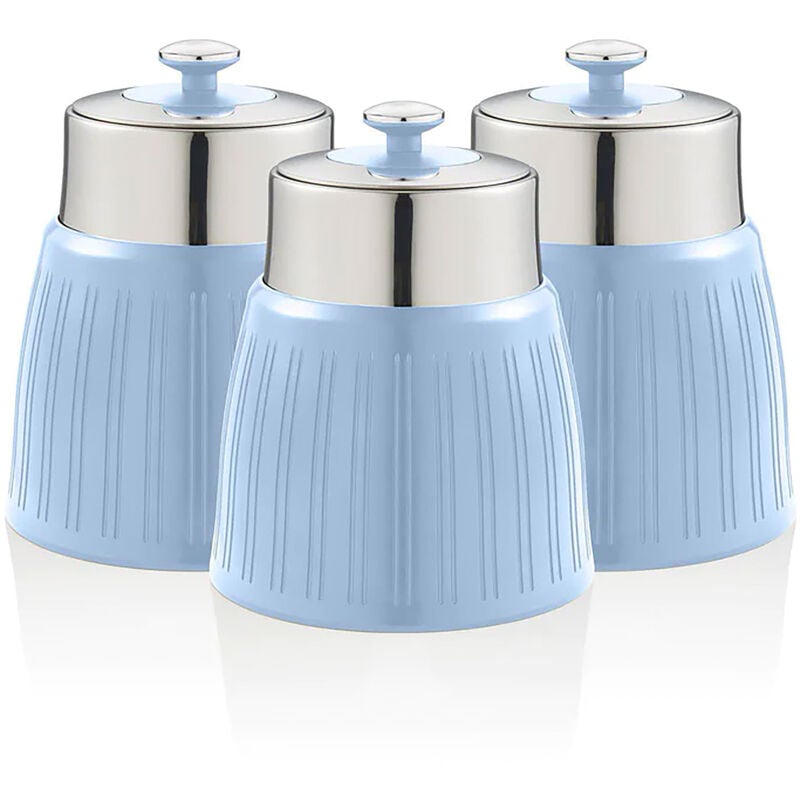SWKA1024BLN Retro Set 3 Boîtes de Rangement Cuisine 1,2L Hermétiques pour Pâtes Riz, Vintage Bleu - Swan