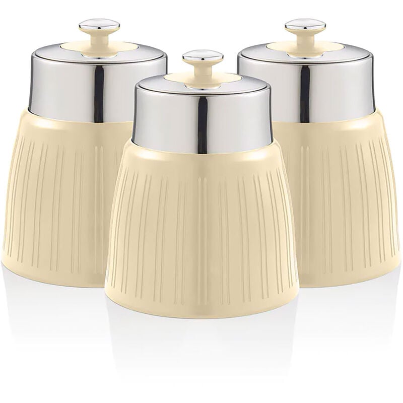 SWAN SWKA1024CN Retro Set 3 Boîtes de Rangement Cuisine 1,2L Hermétiques pour Pâtes Riz, Vintage Crème