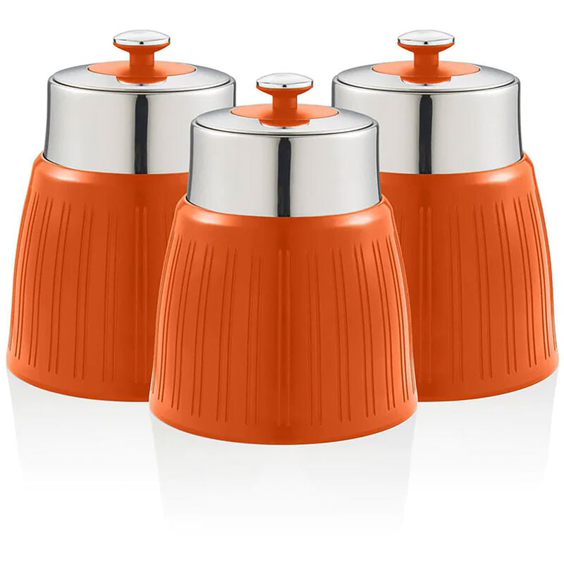 SWKA1024ON Retro Set 3 Boîtes de Rangement Cuisine 1,2L Hermétiques pour Pâtes Riz, Vintage Orange - Swan