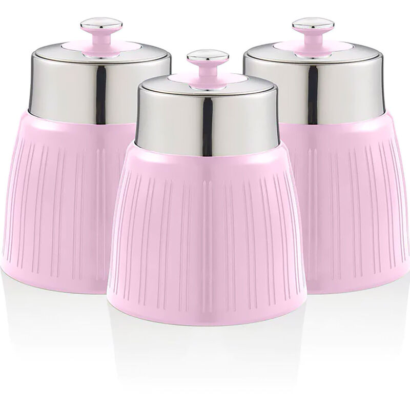 Swan - SWKA1024PN Retro Set 3 Boîtes de Rangement Cuisine 1,2L Hermétiques pour Pâtes Riz, Vintage Rose