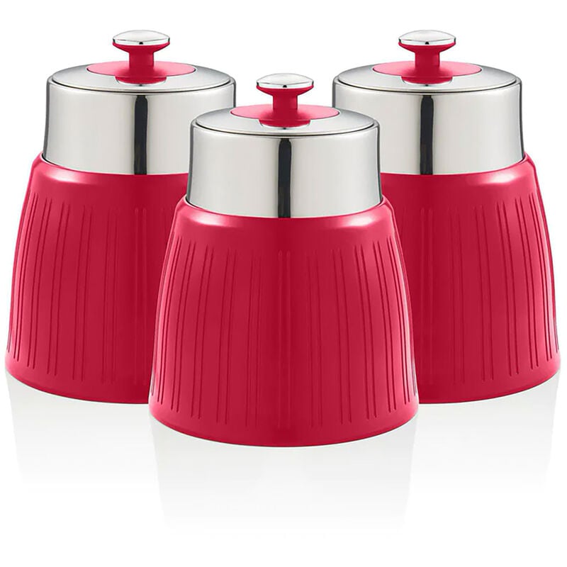 SWKA1024RN Retro Set 3 Boîtes de Rangement Cuisine 1,2L Hermétiques pour Pâtes Riz, Vintage Rouge - Swan