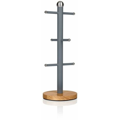 SWAN SWKA17510GRYN Nordic Scandi Mug Tree with Non-Slip Bamboo Base, Slate Grey, Steel, One Size
