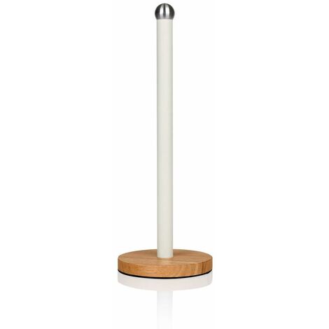 SWAN SWKA17511WHTN Nordic Scandi Towel Pole/Kitchen Roll holder with Non-slip Wooden Base, Cotton White, Steel, One Size