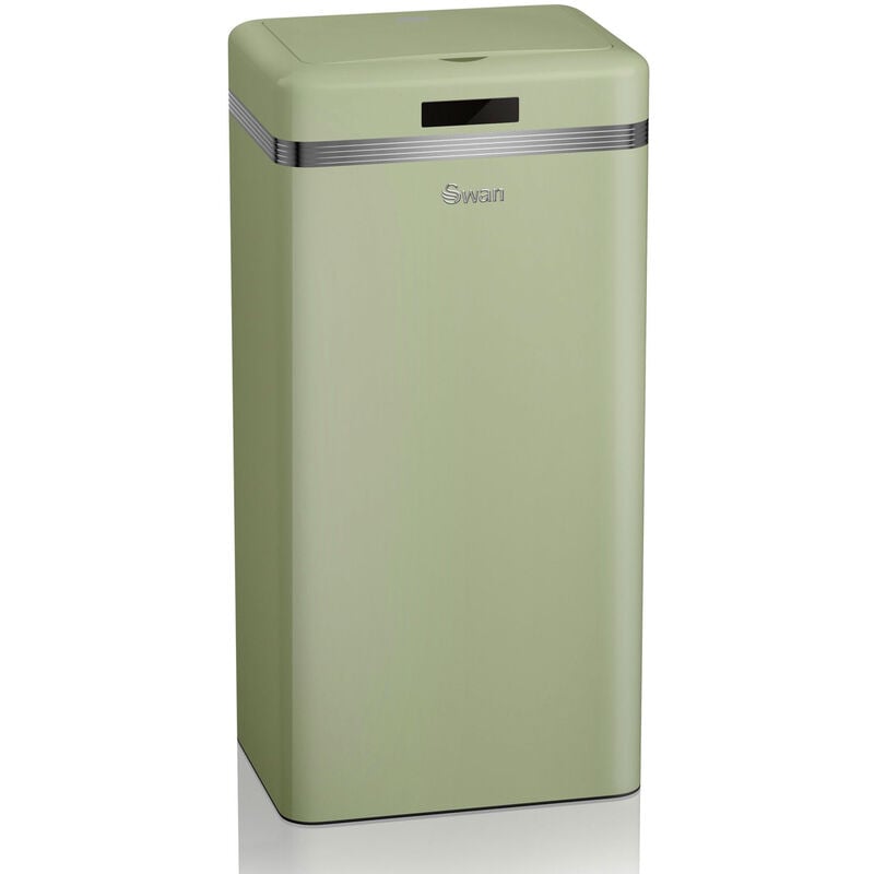 SWKA4500GN Retro Poubelle à Ouverture Automatique avec Capteur, Métal, 45 Litres, Vintage Vert - Swan
