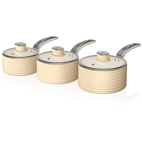 SWAN SWPS3020CN Retro Batterie de Cuisine 3 Casseroles 16 18 20cm Induction Antiadhésive Ceramic