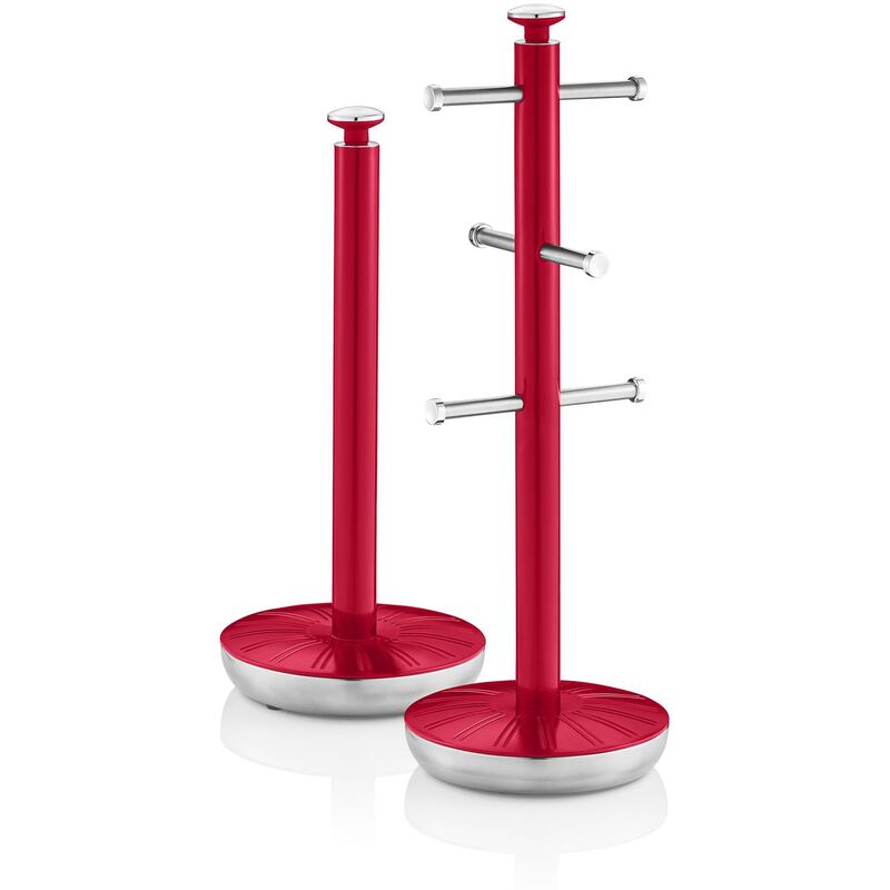 Swan - SWKA1054RN Retro Kitchen Towel Pole and 6 Branch Mug Tree, Red