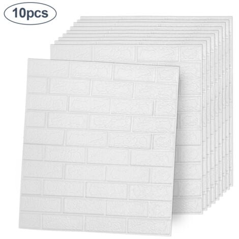 SWANEW 1 Set (10 Stk)große 3D wasserdichte Fliesen Ziegel Wand Aufkleber selbstklebende Schaum Panel 70x77cm Weiß
