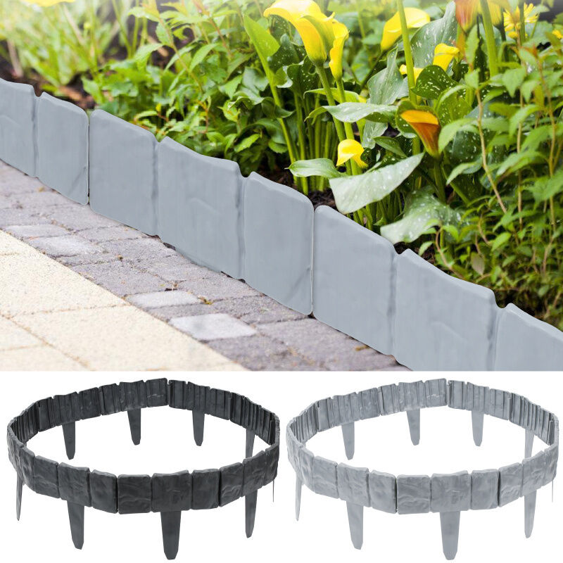 Swanew - 10 pièces bordure de pelouse plastique 2,5 m aspect pierre bordure de jardin, bord de tonte bordure de lit palissade , anthracite