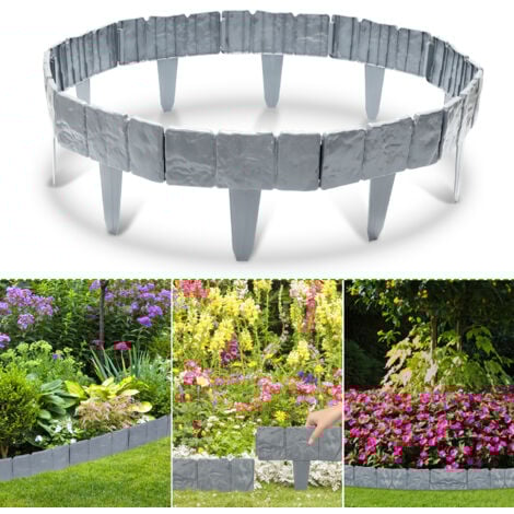 RANDACO SWANEW 10 stücke Rasenkante Kunststoff 2.5m Steinoptik Garden Border aus PP, Mähkante Beetumrandung Palisade Garten dekorativ, grau