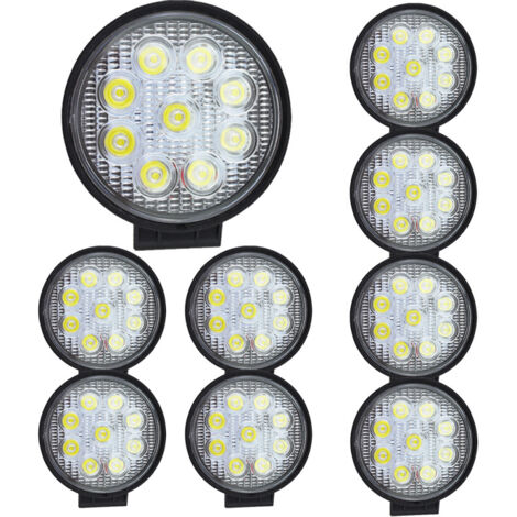 SWANEW 10 X Faro 27W Rotondo Faretto Led da Lavoro. 9 Led di Profondità. Auto 12V 24V Barca Moto SUV