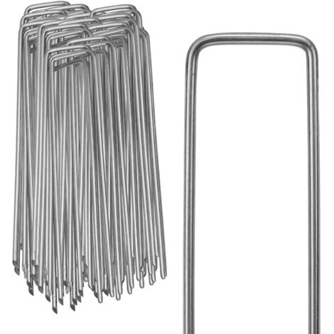 SWANEW 100 picchetti in acciaio zincato per ancoraggio a terra. 150 x 25 mm. per reti da giardinaggio arrotondate a U per teloni