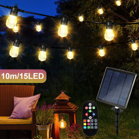 SWANEW 10M 15 LED Stringa di illuminazione solare per interni ed esterni IP44 Giardino Bianco caldo + 6 colori