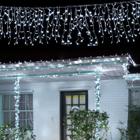 SWANEW 10m 200 LED Pluie Verglaçante Guirlande Lumineuse Glaçon Noël Guirlande Lumineuse Lampe Guirlande Lumineuse Fête IP44 Extérieur Intérieur blanc froid