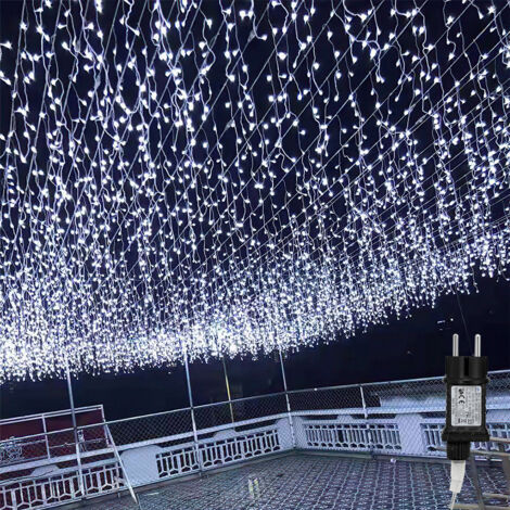 SWANEW 10m 200 LED Pluie Verglaçante Guirlande Lumineuse Glaçon Noël Guirlande Lumineuse Lampe Guirlande Lumineuse Fête IP44 Extérieur Intérieur blanc froid