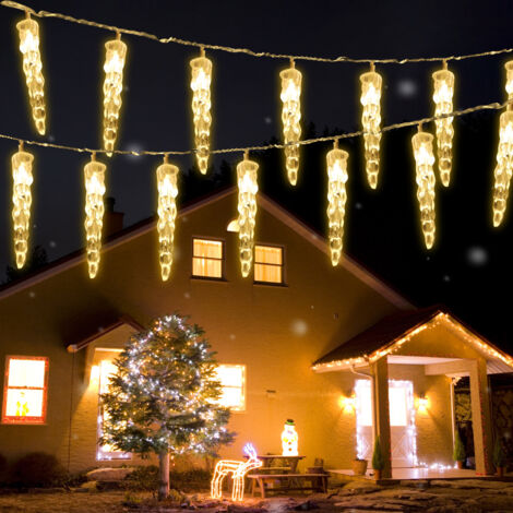 SWANEW 10m 40 LED Lumières de Stalactite Glaçons Guirlande Noel Exterieur Guirlande Lumineuse blanc chaud avec 8 Modes D'éclairage IP44 étanche.