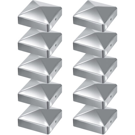 SWANEW 10x Cappello Piramide Copertura per palo Cappello decorativo Copertura 91x91mm Argento