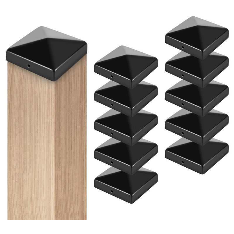10x Capuchon de poteau Chapeau pyramide pour poteau bois Large gamme d'applications Facile à installer noire 91x91mm - Swanew