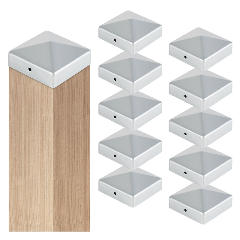 10x Capuchon de poteau Durable Chapeau pyramide pour poteau bois Clôture de protection argent 71x71mm - Swanew