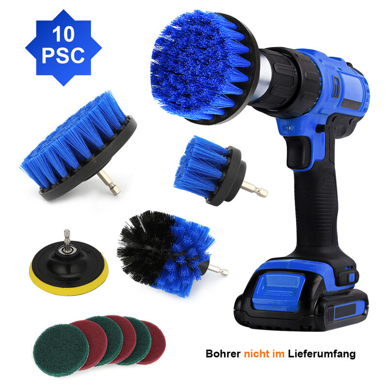 10X Set de Perceuse Brosse Accessoire Brosse de Nettoyage Perceuse pour cuisine tournevis carrelage sans fil 2'' / 3.5'' / 4'' - bleu - Swanew