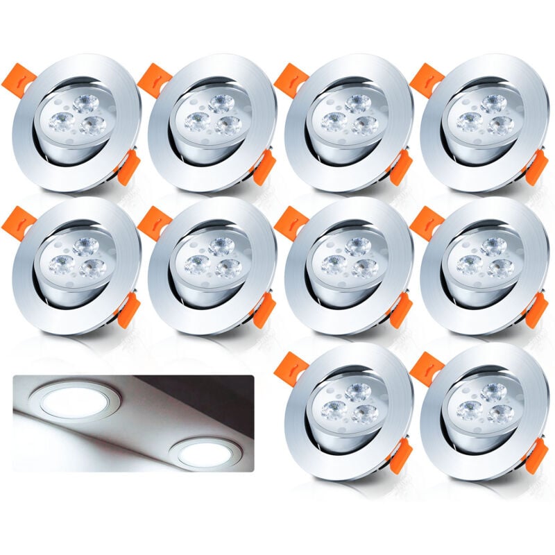 Swanew - 10x Spots led encastrables orientables, 3W, Blanc Froid,Spots led à encastrer, Plafonnier spot