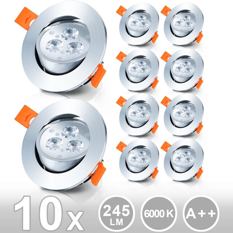 10x Spots led encastrables orientables, Spots led à encastrer,Spot encastrable 3W, Spots Encastrés,Plafonnier spot spot encastrable- blanc froid