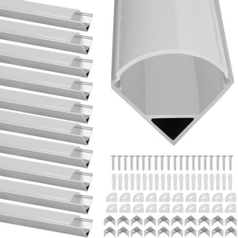 SWANEW 10x1M Profilé Alluminio LED Angolo Anodizzato Diffusore laiteux pour Ruban Bande LED Couvercle Blanc Opaque Forme en V