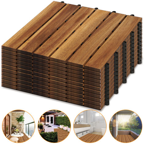 SWANEW 11 Pezzi Piastrelle in Legno Massiccio di Acacia 30x30cm. Piastrelle da Esterno e Interno per Patio Balcone