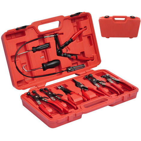 SWANEW 11pcs Pince à colliers de serrage pour tuyaux Clip pour tuyaux Outil valise kit voiture - Noir
