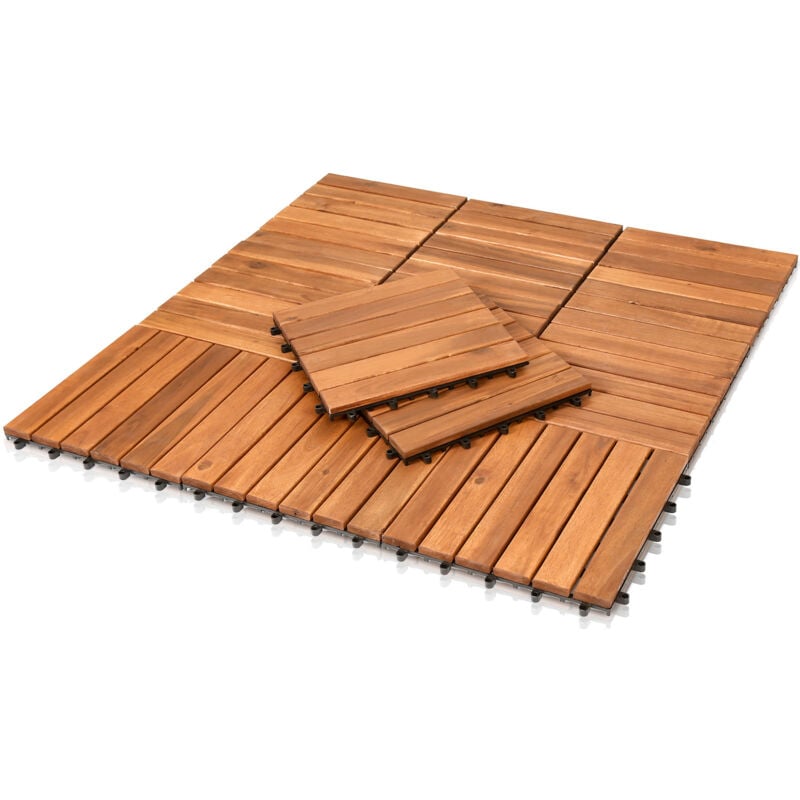 55x Dalles de terrasse en bois d'acacia Mosaïque 30x30cm Dalle clipsable 5m² balcon jardin extérieur - Swanew