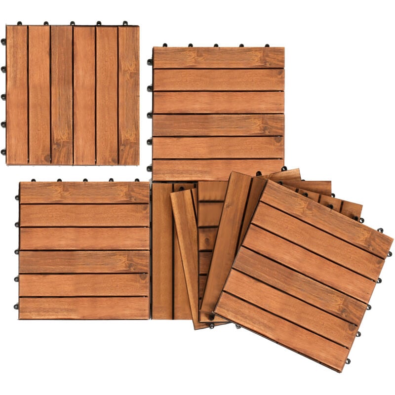 11x Dalles de terrasse en bois d'acacia Mosaïque 30x30cm Dalle clipsable 1m² balcon jardin extérieur - Swanew