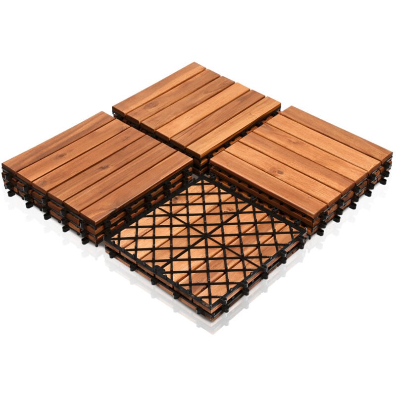 Swanew - Holzfliesen Terrassenfliese Akazie 6m² 30x30cm Bodenbelag Balkonfliesen Drainage Garten Klickfliese Terrassenfliesen