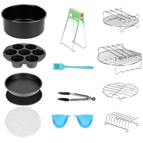 SWANEW 12pcs Accessori per friggitrice ad aria calda Stampi Grill carte Forno a convezione torta Friggitrice Friggitrice profonda Silicone Food Clip7''