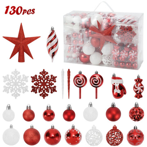 SWANEW 130x infrangibile Red&White Christmas Baubles in plastica robusta ornamenti di Natale per interni ed esterni alberi di Natale decorazioni