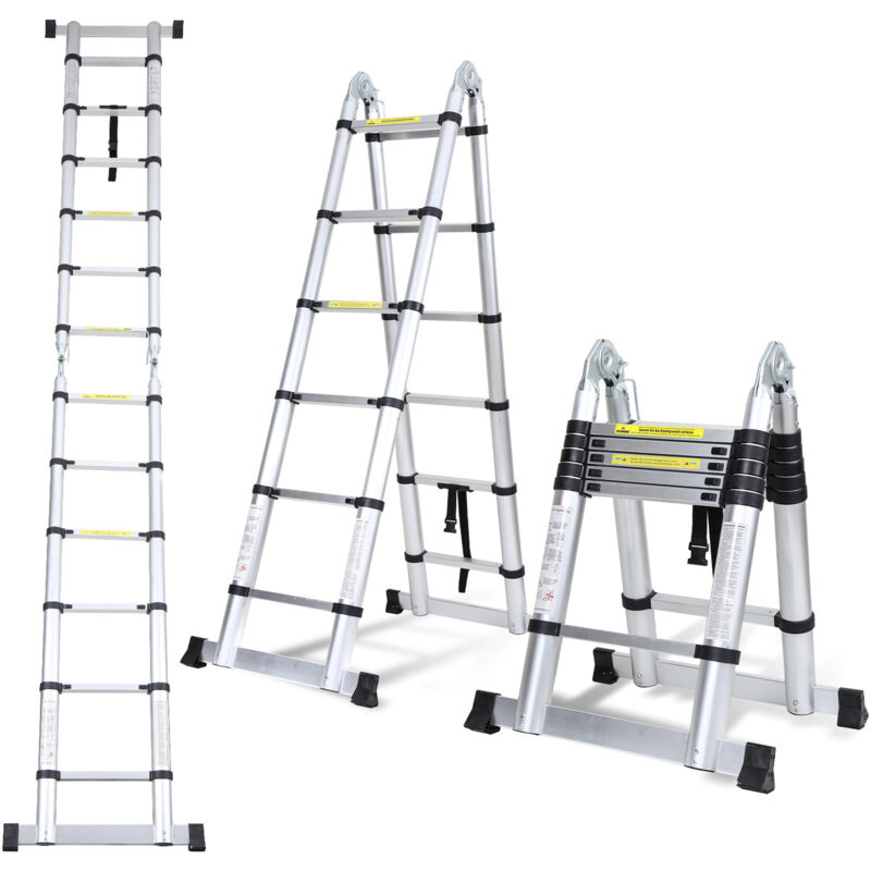 1,9m+1,9m Echelle Télescopique Portable Multifonctions Aluminium Pliable avec Sac de Transport et Gants Charge max 150kg - Swanew
