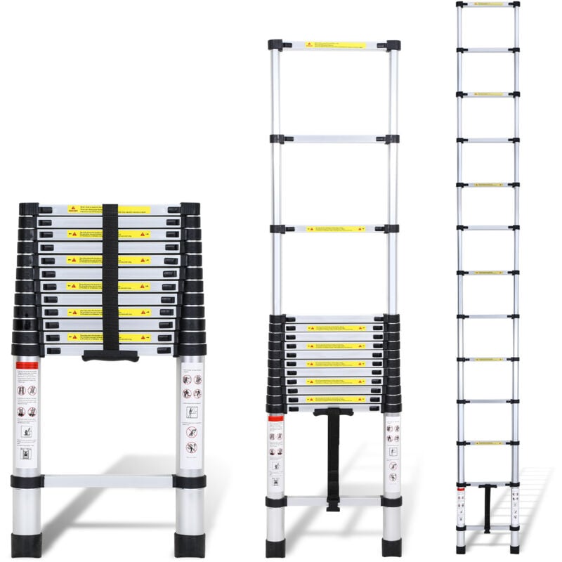Swanew - 3,8m Echelle Télescopique Portable Multifonctions Aluminium Pliable avec Sac de Transport et Gants Charge max 150kg
