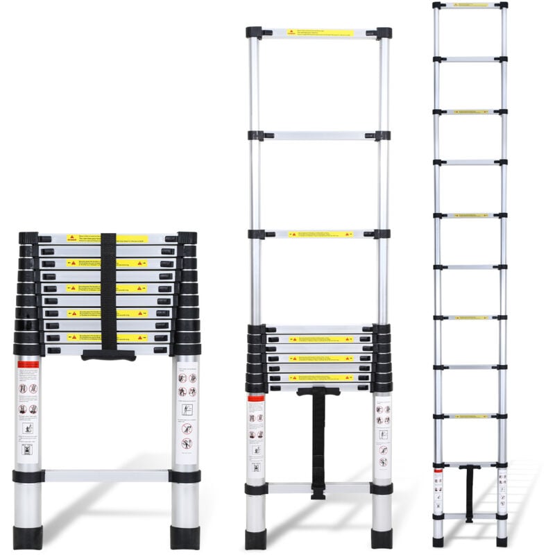 Swanew - 3,2m Echelle Télescopique Portable Multifonctions Aluminium Pliable avec Sac de Transport et Gants Charge max 150kg