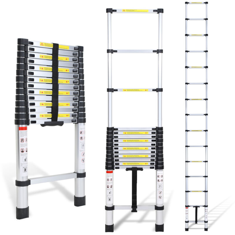 4,4m Echelle Télescopique Portable Multifonctions Aluminium Pliable avec Sac de Transport et Gants Charge max 150kg - Swanew