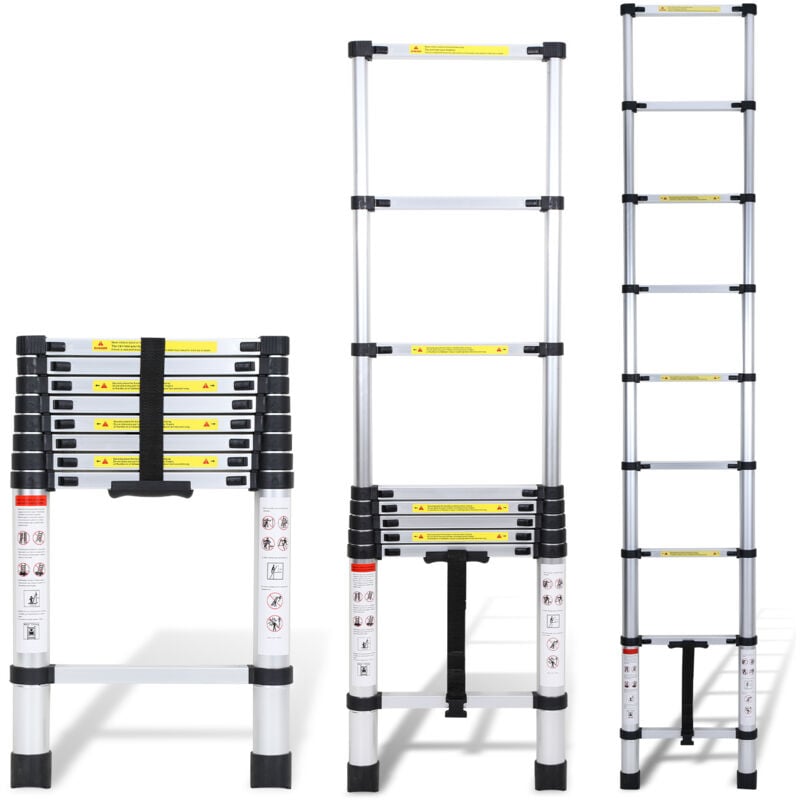 2,6m Echelle Télescopique Portable Multifonctions Aluminium Pliable avec Sac de Transport et Gants Charge max 150kg - Swanew