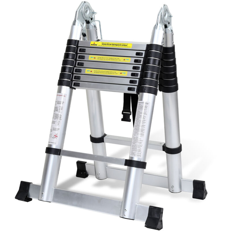 Swanew - 2,5m+2,5m Echelle Télescopique Portable Multifonctions Aluminium Pliable avec Sac de Transport et Gants Charge max 150kg