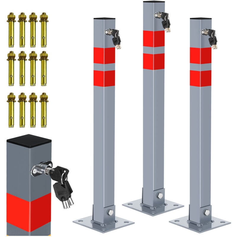 3 kit Poteau de délimitation 65cm Barrière de parking Rabattable Bollard à bétonner