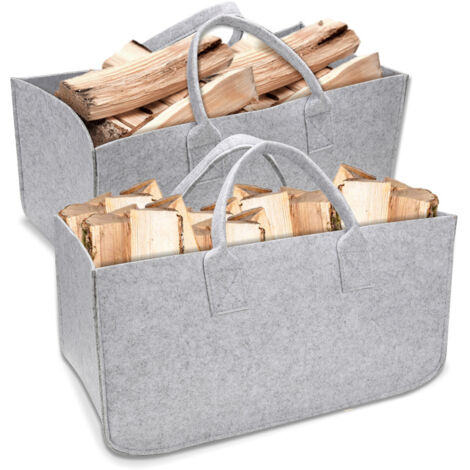 HENGDA TolleTour 2 Stück Filztaschen Filzkorb für Kaminholz Einkaufstasche Filzkorb Holzkorb aus Filz faltbar groß - Grau 50 x 25 x 25cm