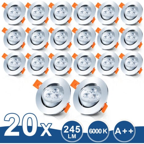 SWANEW 20er LED Einbaustrahler Deckeneinbauleuchte Set Einbauleuchte Deckenleuchte Einbauspot Deckenspot IP20 245LM Strahler Kaltweiß 3W