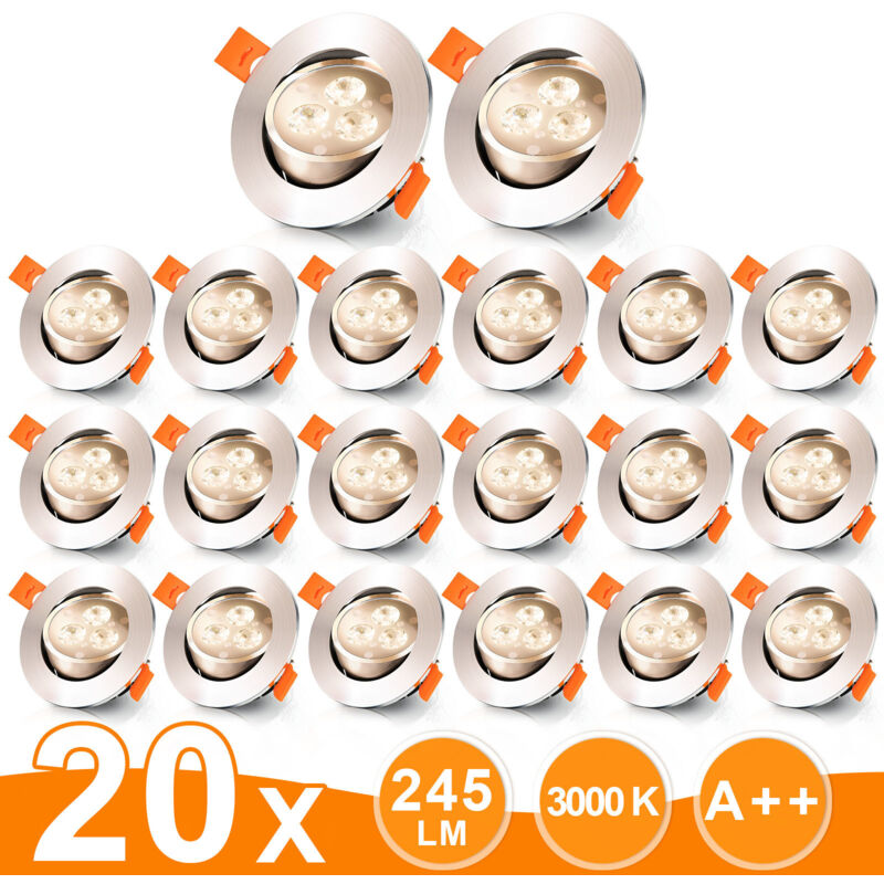 20x spots encastrables led spots encastrables au plafond 3W ensemble éclairage blanc chaud - Argentspot led encastrablespot encastrable à led spots