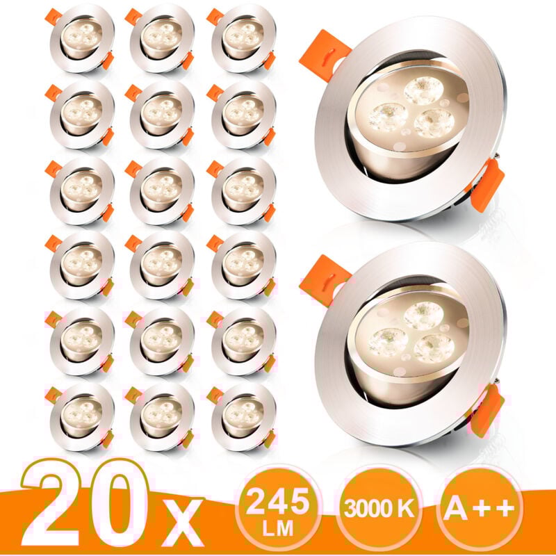 20x Spots led encastrables orientables, 3W, Blanc Froid,Spots led à encastrer, Plafonnier spot - Swanew