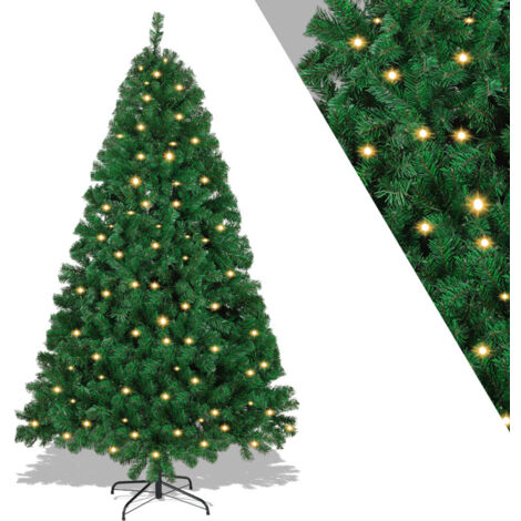 SWANEW 210cm Albero di Natale artificiale da con illuminazione, 8 modalità di illuminazione con supporto in metallo, albero di Natale in PVC per decorazioni natalizie