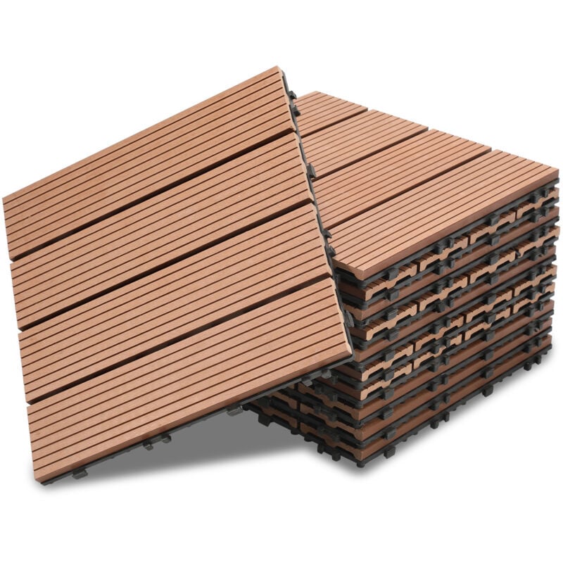 22x Dalles de jardin clipsables en bois composite wpc brun 30 x 30cm Type mosaïque Revêtement de sol extérieur - Swanew